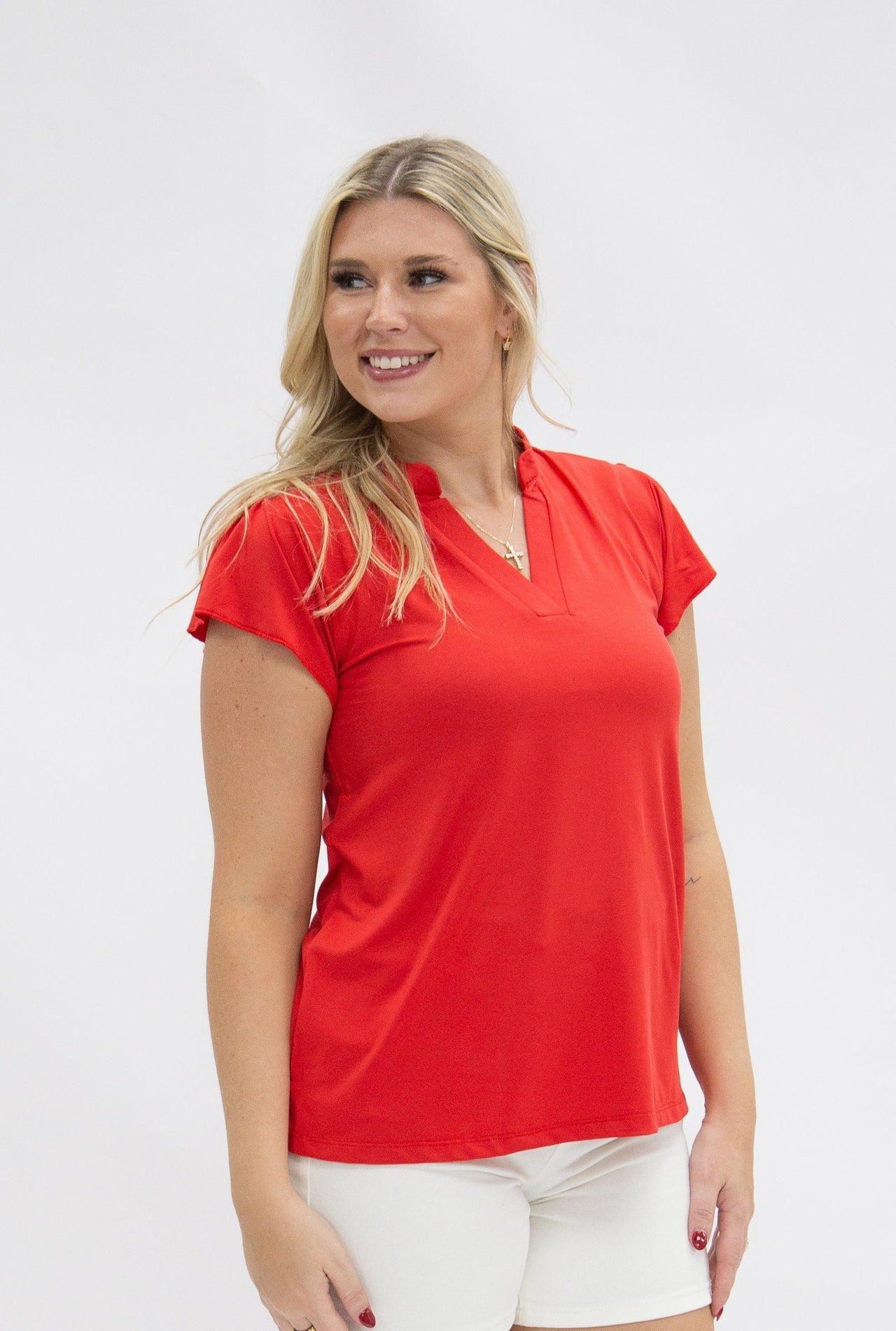 The Nicole V-Neck Top, Red