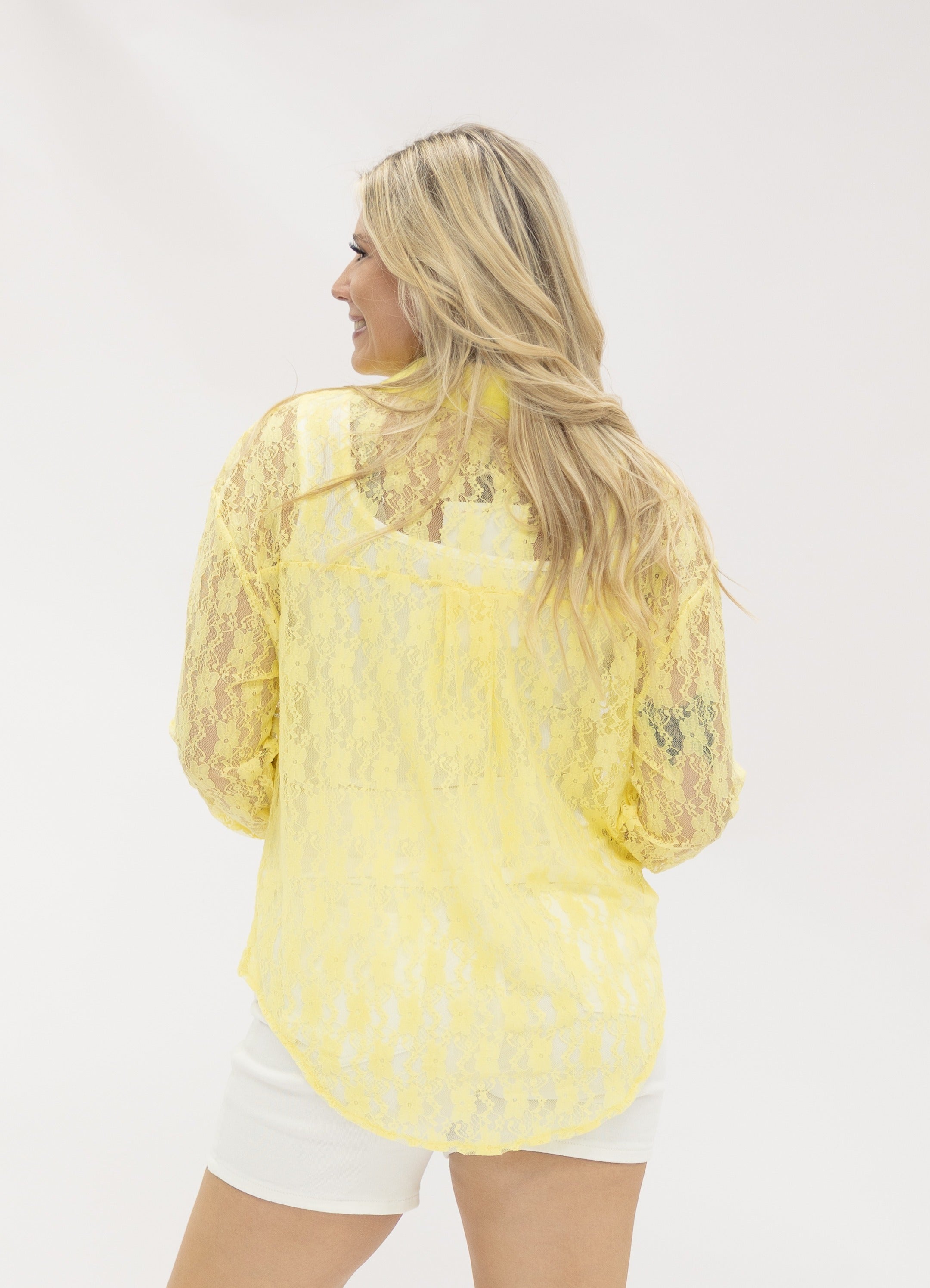 Kathryn Classic Button-Up, Yellow Lace