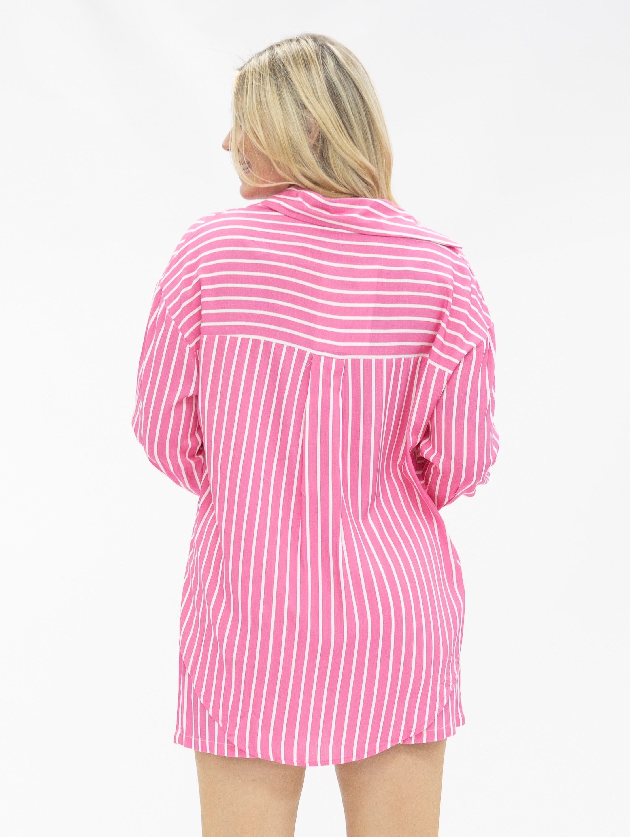 Kathryn Classic Button-Up, Pink Stripes