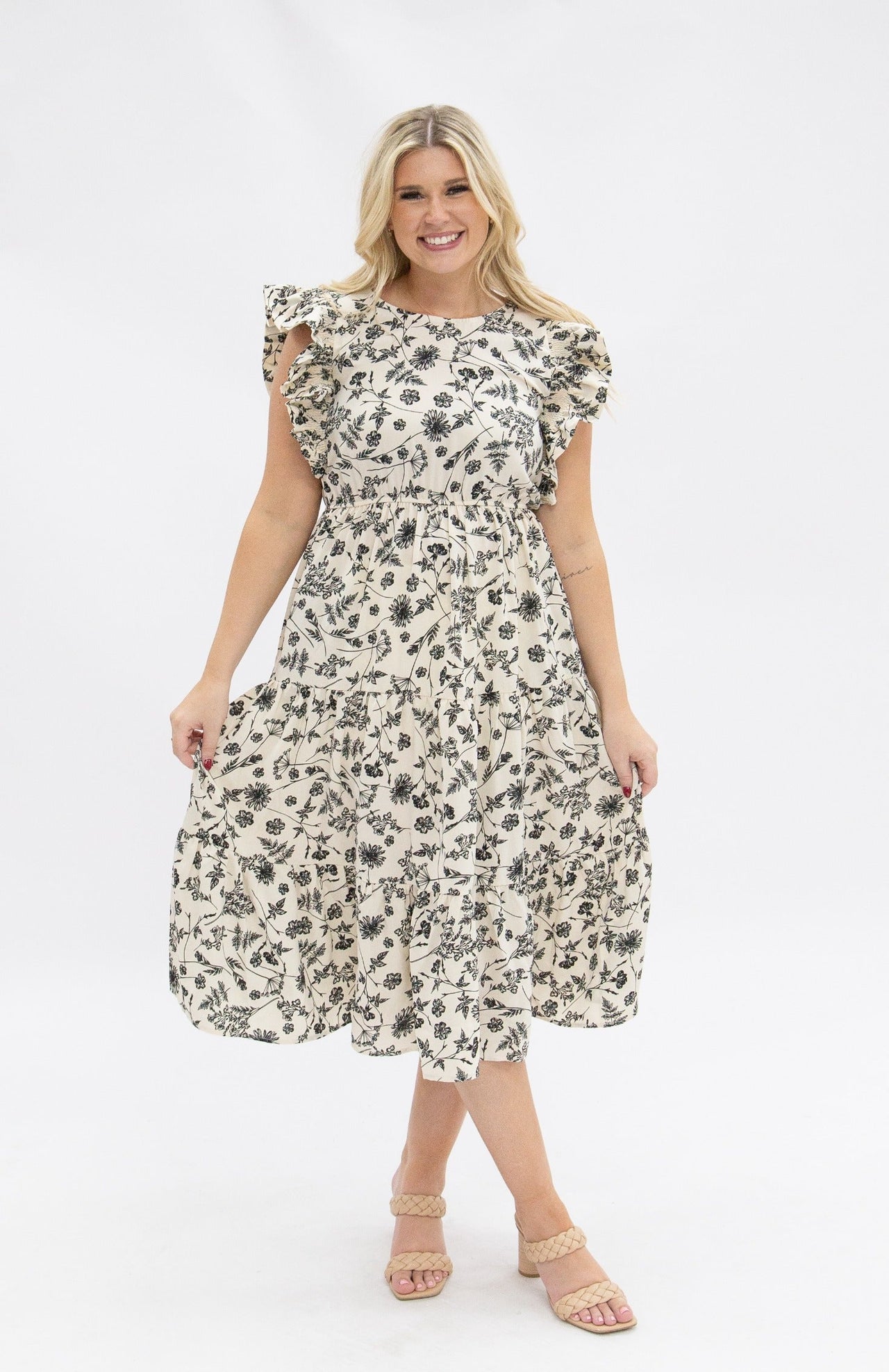 Black & Ivory Floral Tiered Dress
