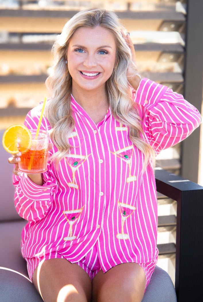 Kathryn Classic Button-Up, Pink Stripes