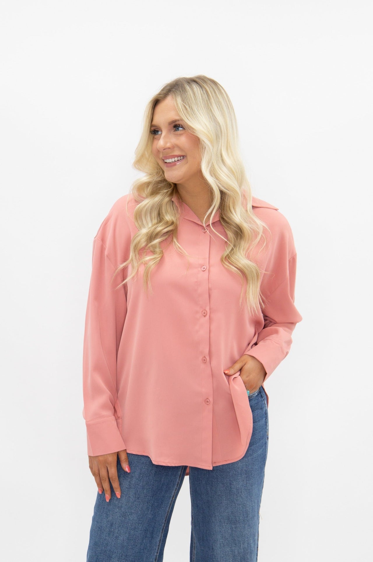 Kathryn Classic Button-Up, Blush Pink