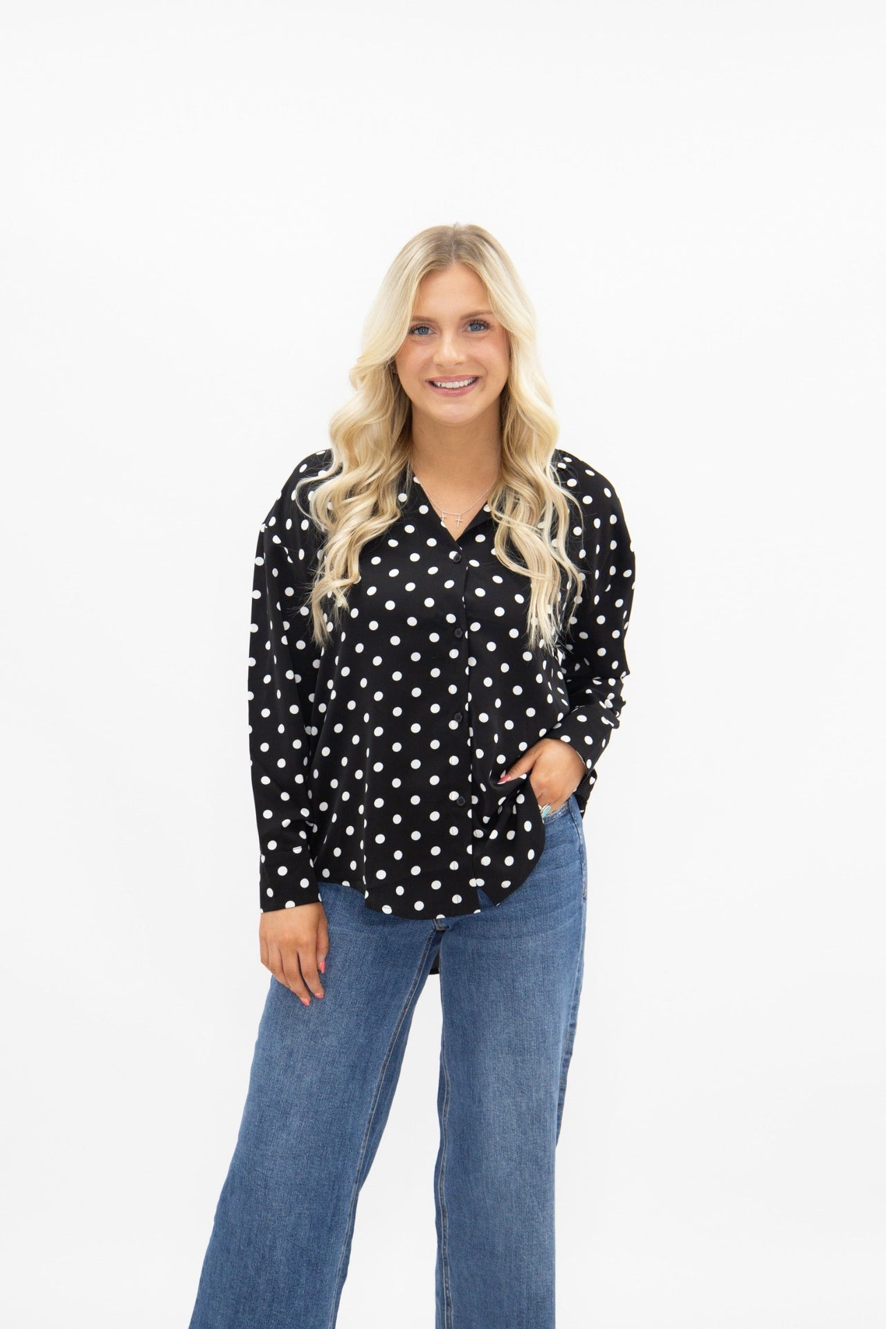 Kathryn Classic Button-Up, Polka-Dot