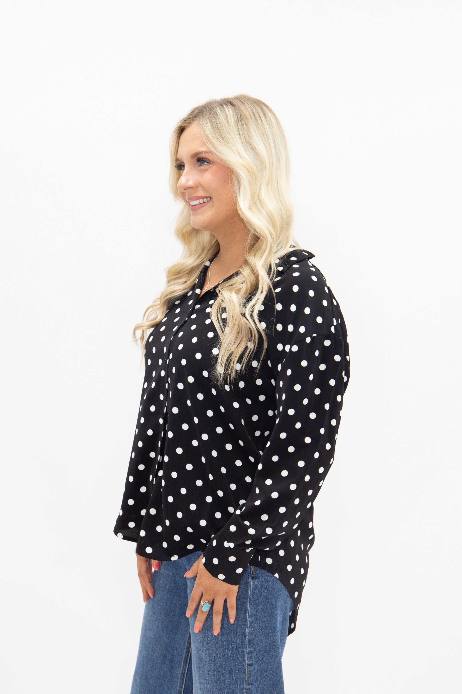 Kathryn Classic Button-Up, Polka-Dot