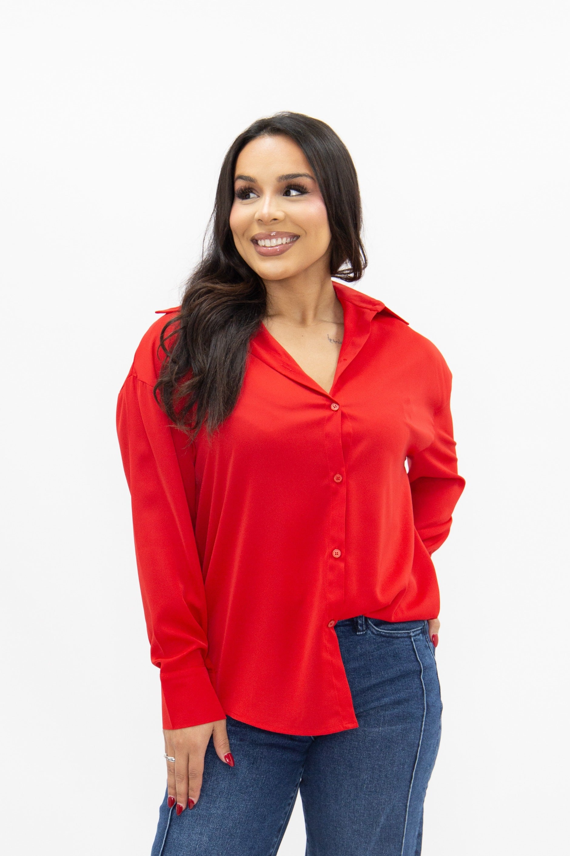 Kathryn Classic Button-Up, Dark Red
