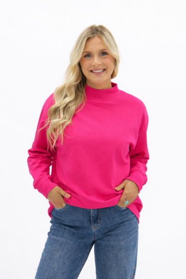 Mock Neck Sweatshirt, Hot Pink