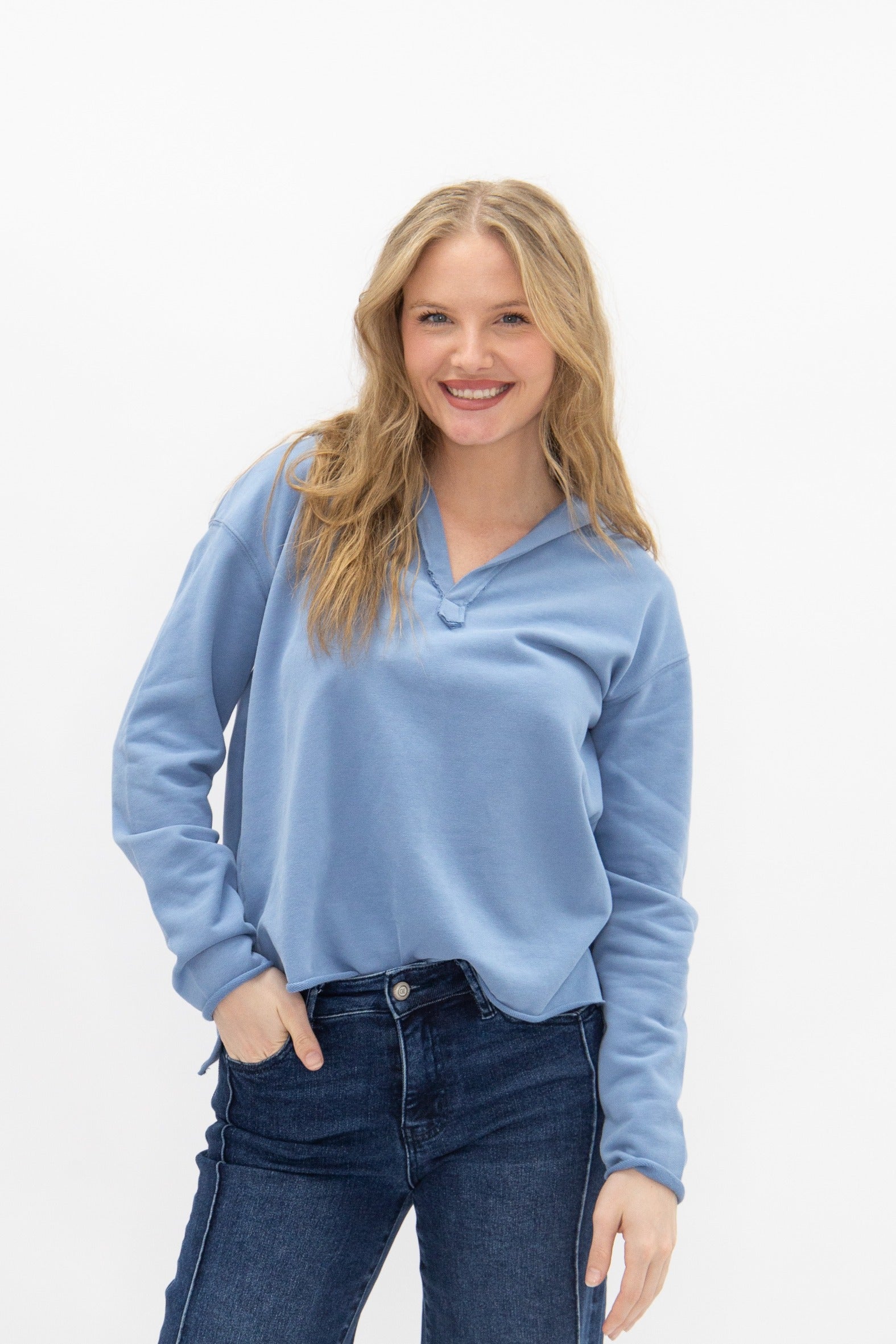 V-Neck Collared Pullover, Blue
