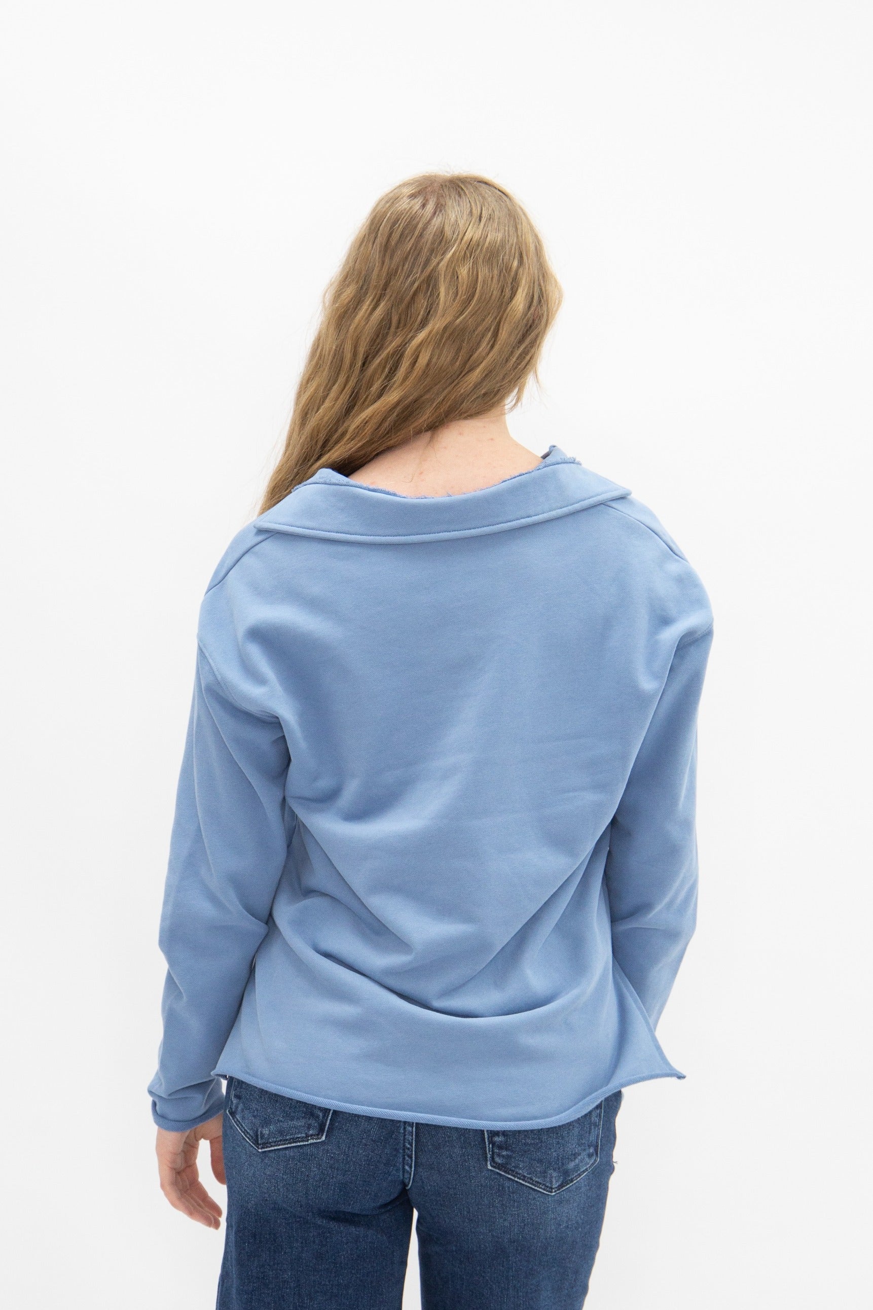 V-Neck Collared Pullover, Blue