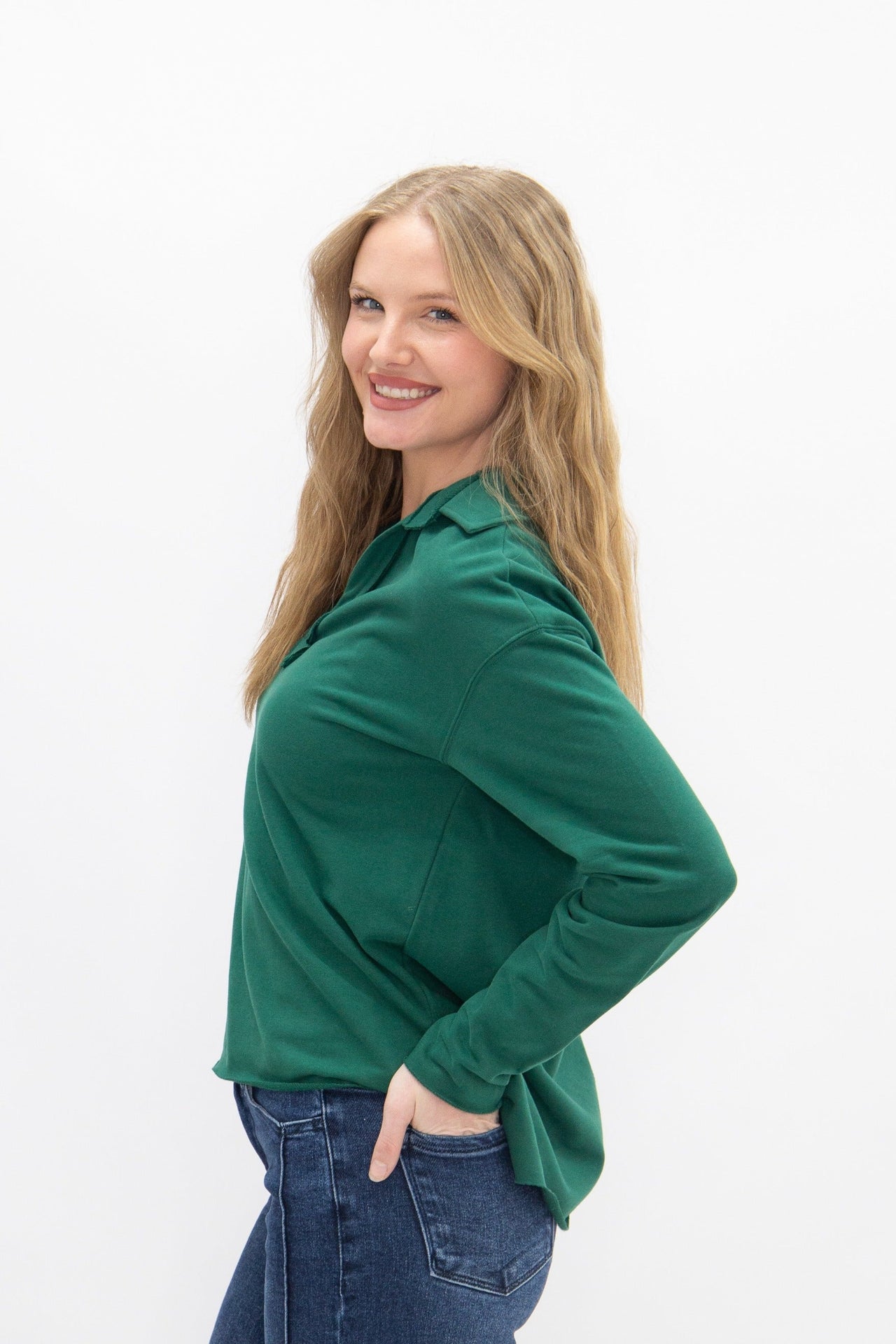 V-Neck Collared Pullover, Green