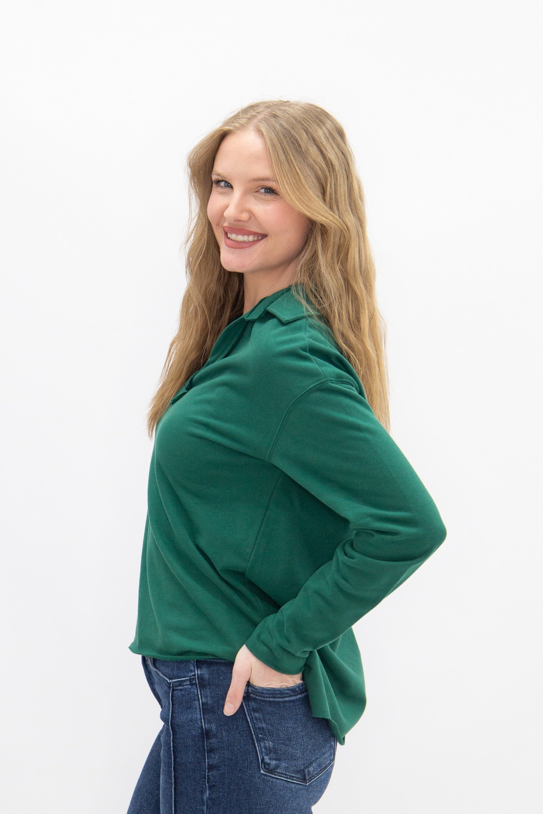 V-Neck Collared Pullover, Green