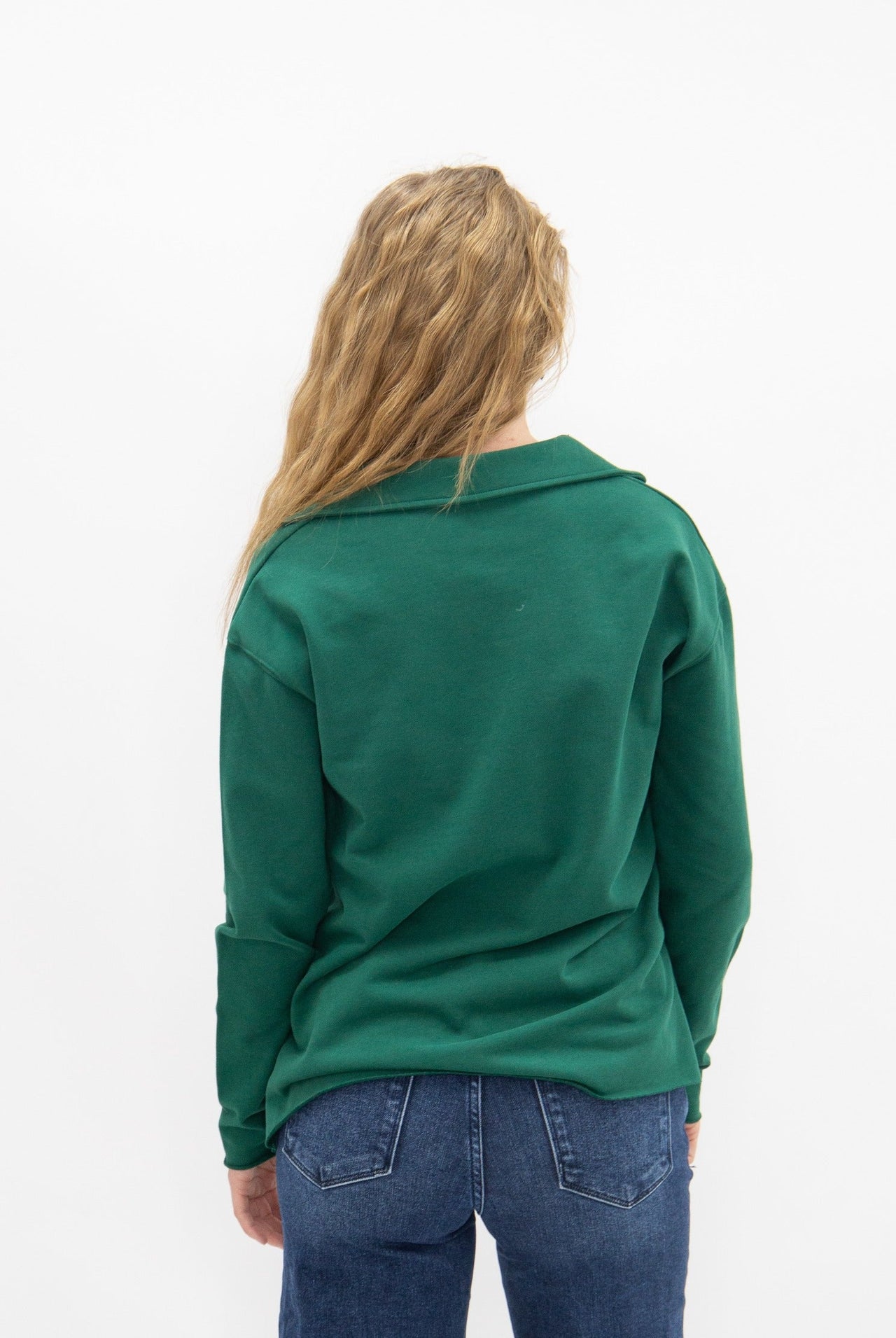 V-Neck Collared Pullover, Green