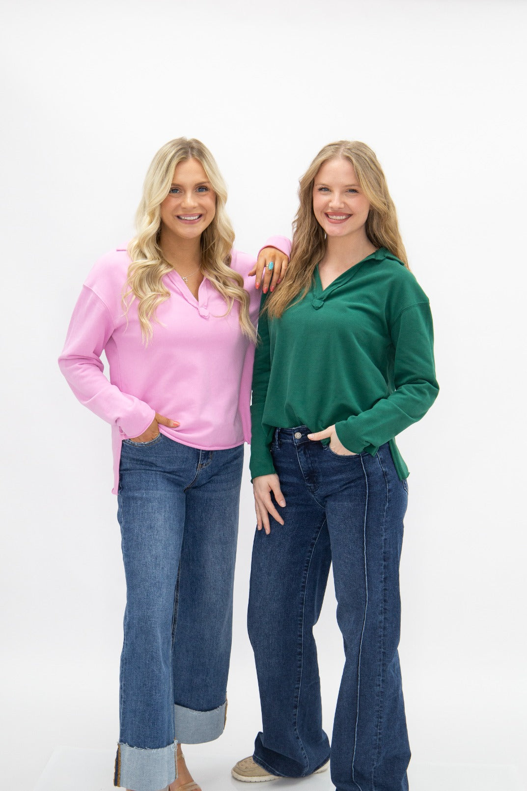 V-Neck Collared Pullover, Pink