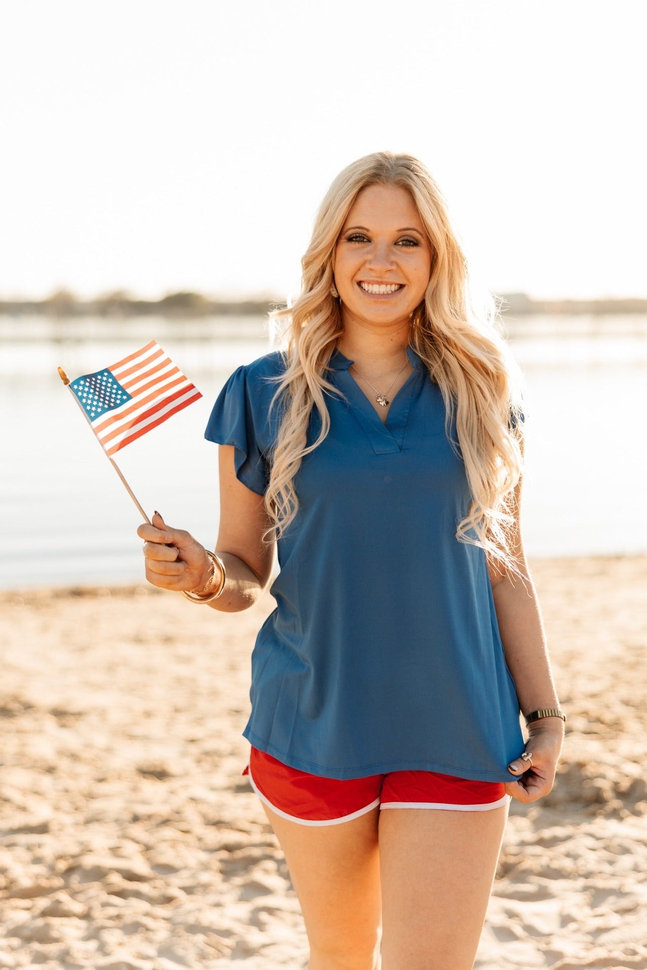 The Nicole V-Neck Top, Blue