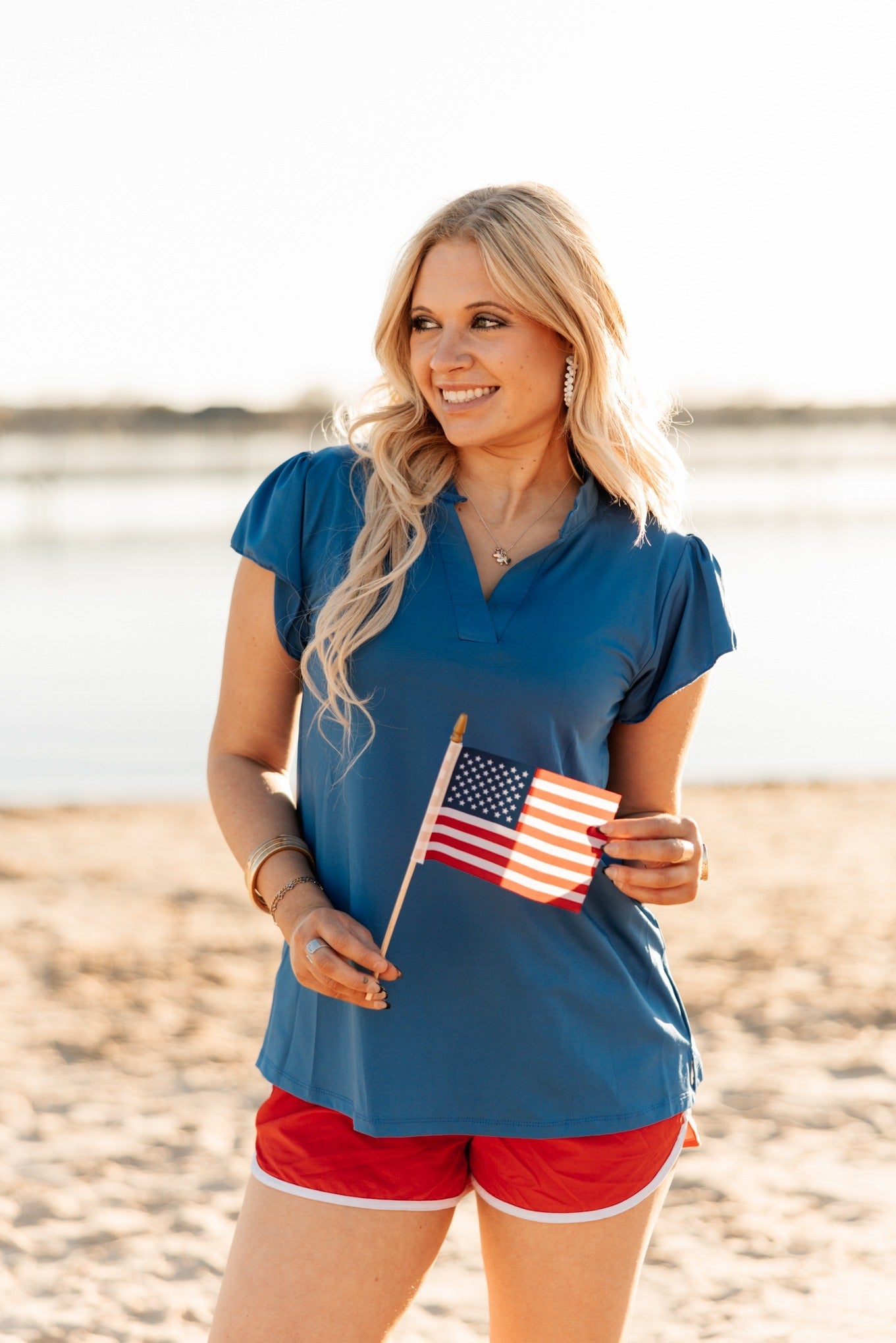 The Nicole V-Neck Top, Blue