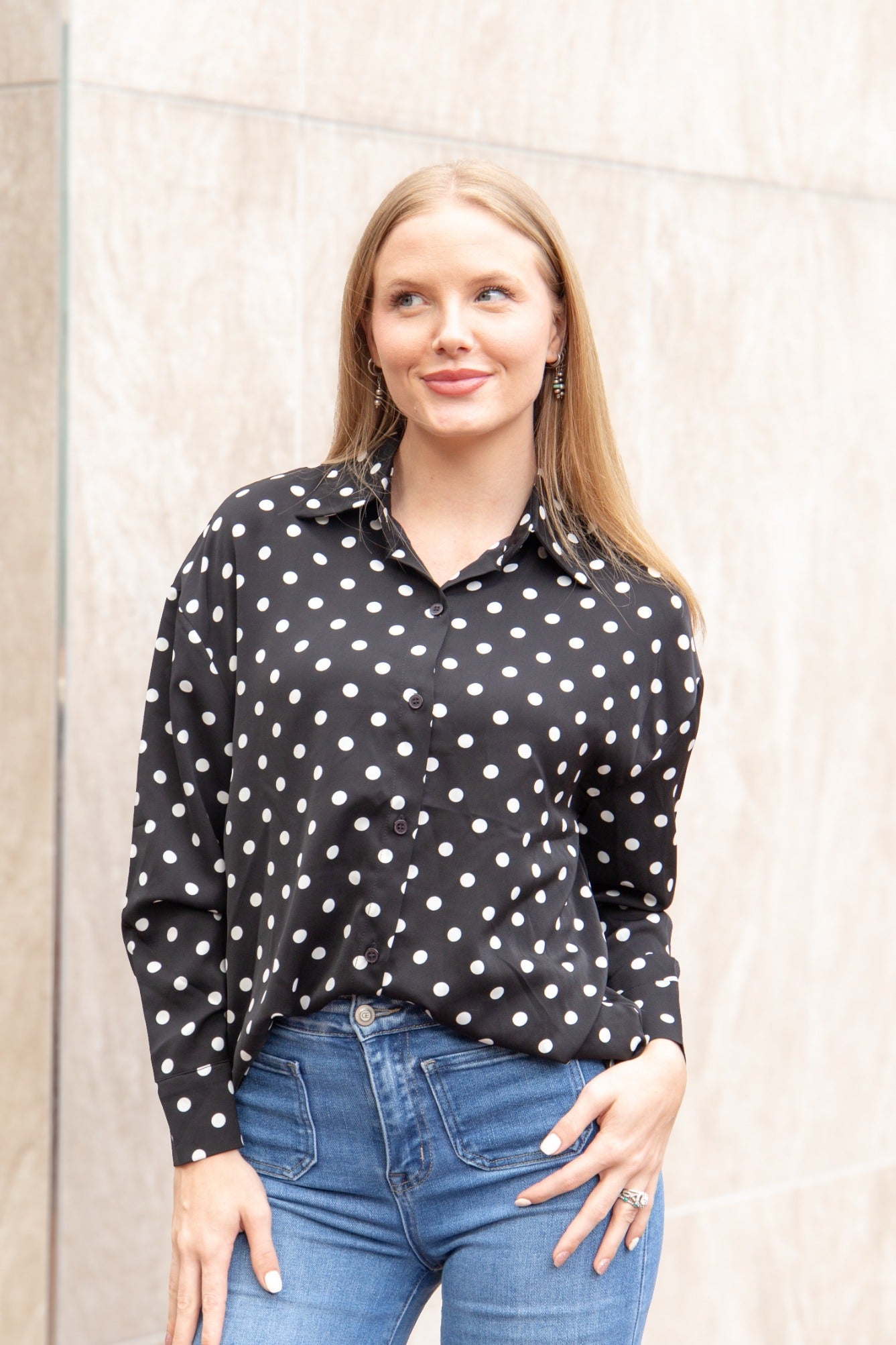 Kathryn Classic Button-Up, Polka-Dot