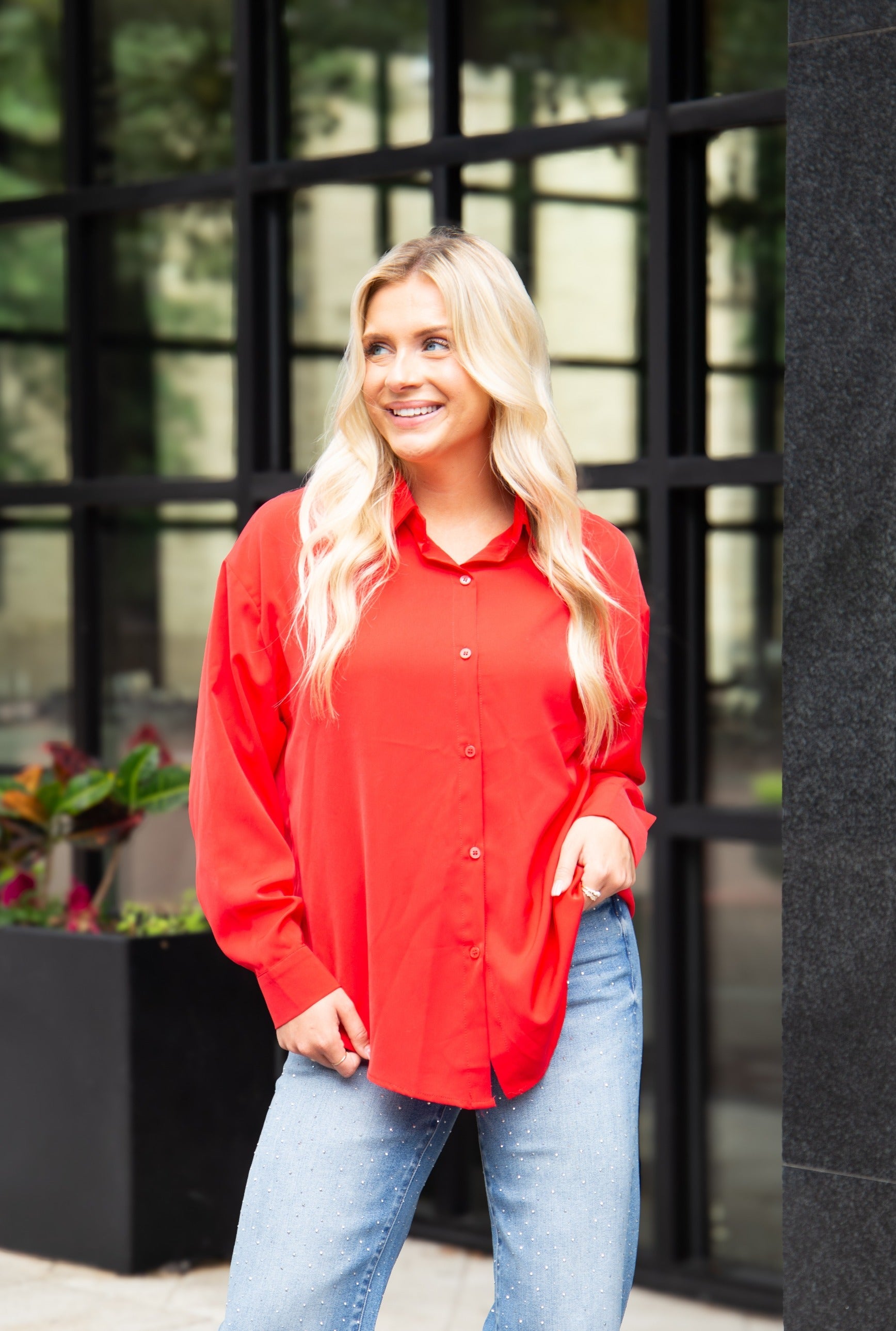 Kathryn Classic Button-Up, Dark Red