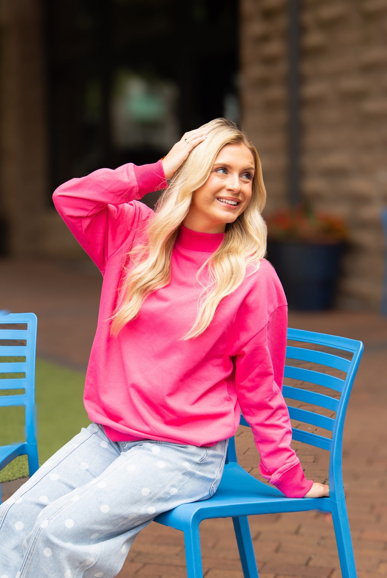 Mock Neck Sweatshirt, Hot Pink