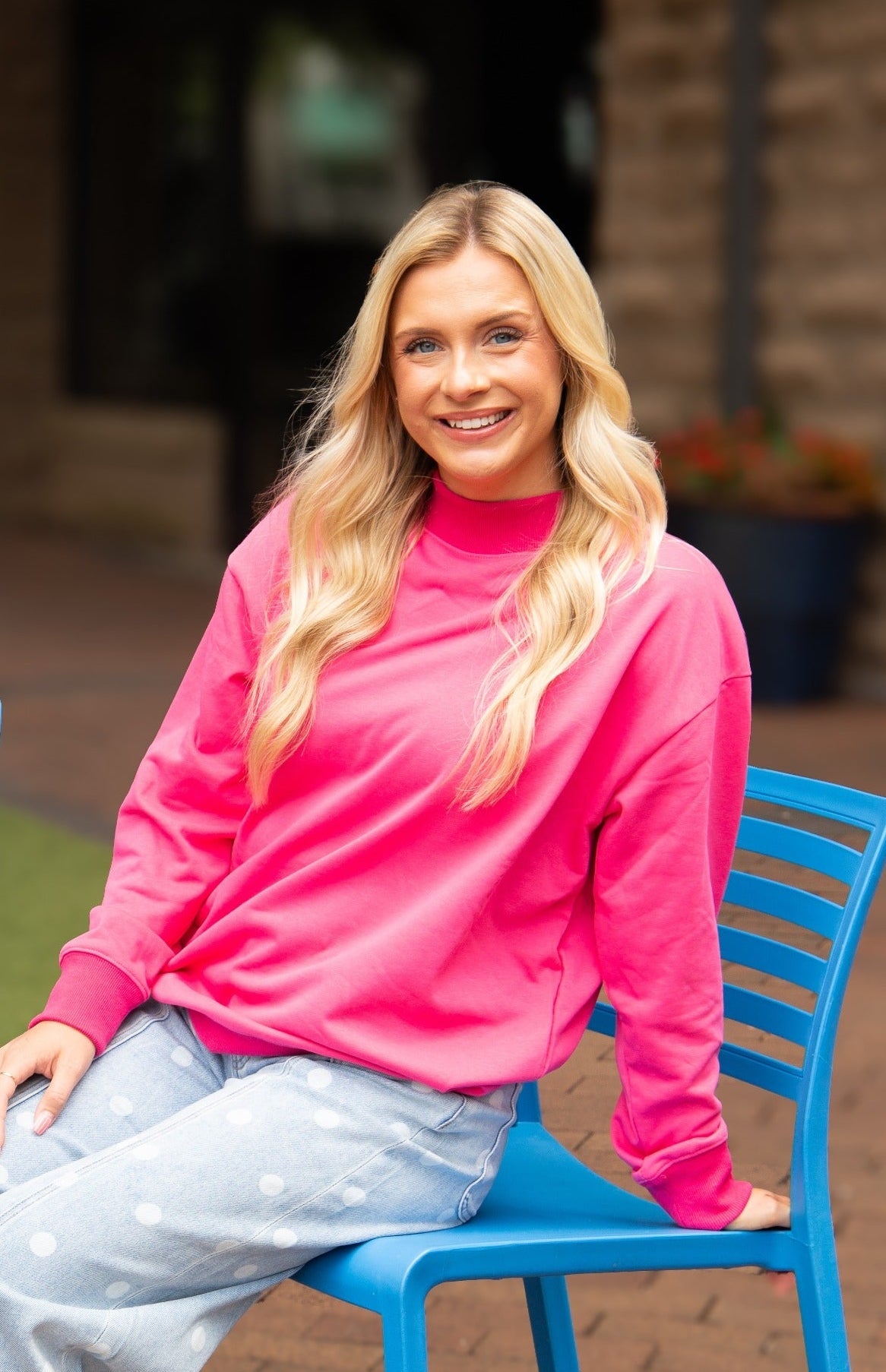 Mock Neck Sweatshirt, Hot Pink