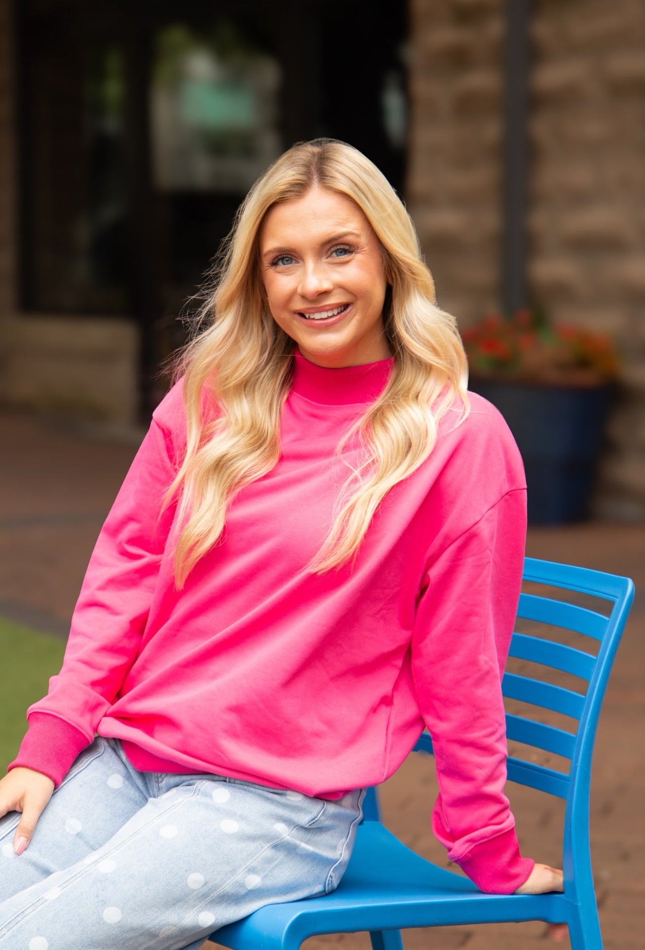 Mock Neck Sweatshirt, Hot Pink
