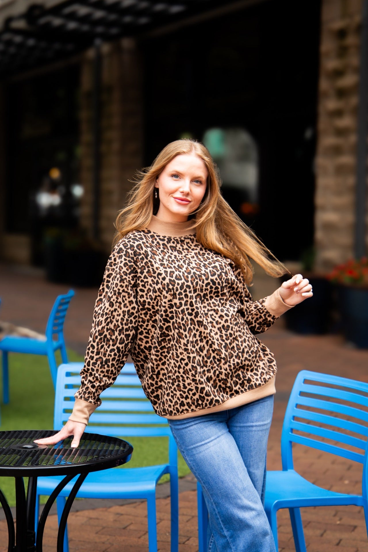 Mock Neck Sweatshirt, Leopard