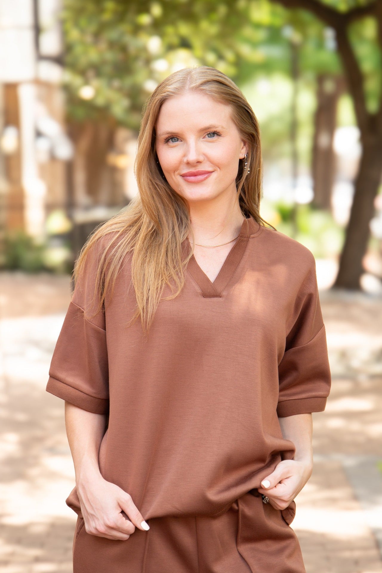 Butter Soft V-Neck Top, Brown