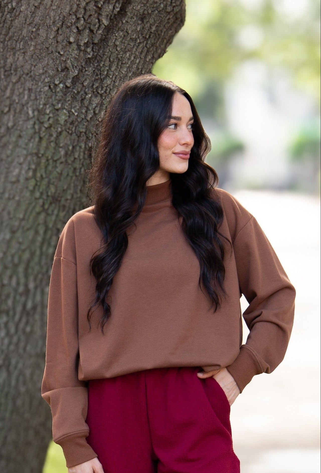 Mock Neck Sweatshirt, Brown