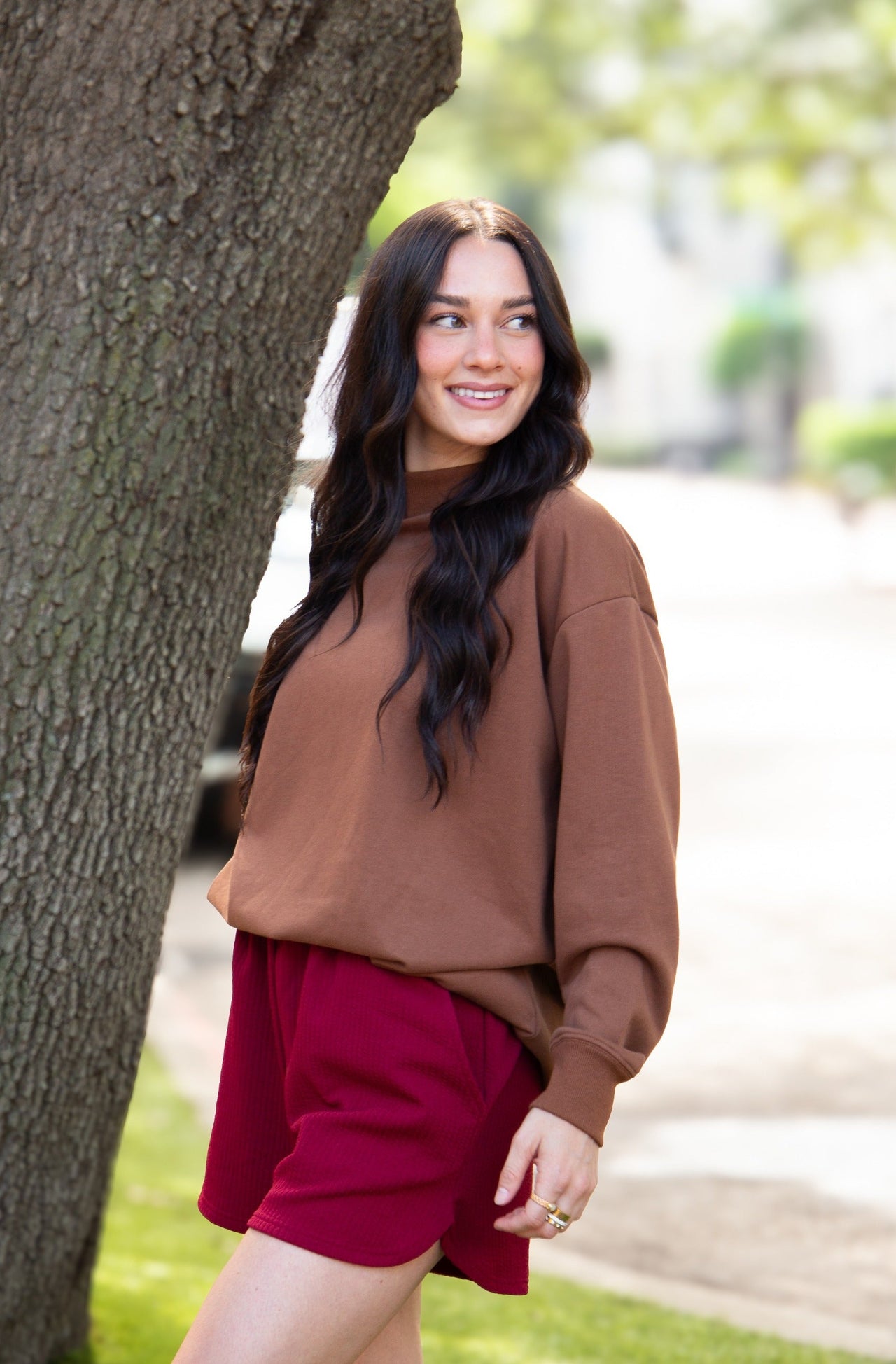Mock Neck Sweatshirt, Brown