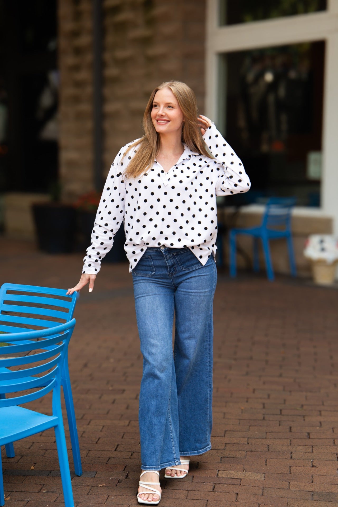 V-Neck Collared Pullover, Polka Dot