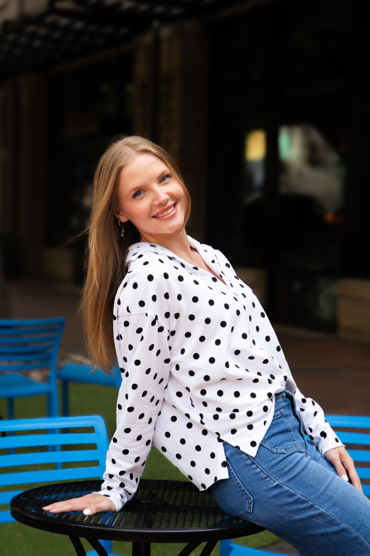 V-Neck Collared Pullover, Polka Dot