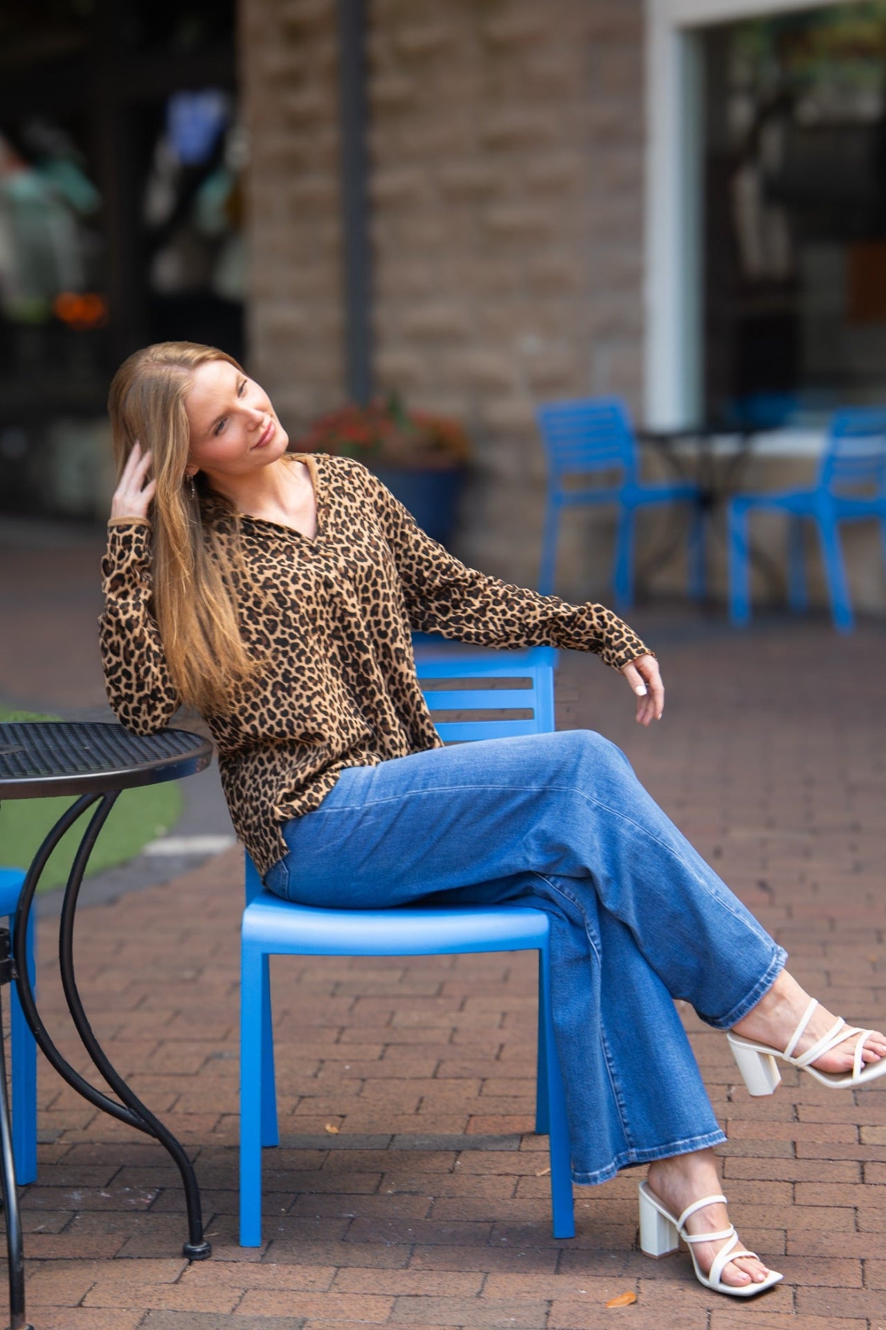 V-Neck Collared Pullover, Leopard