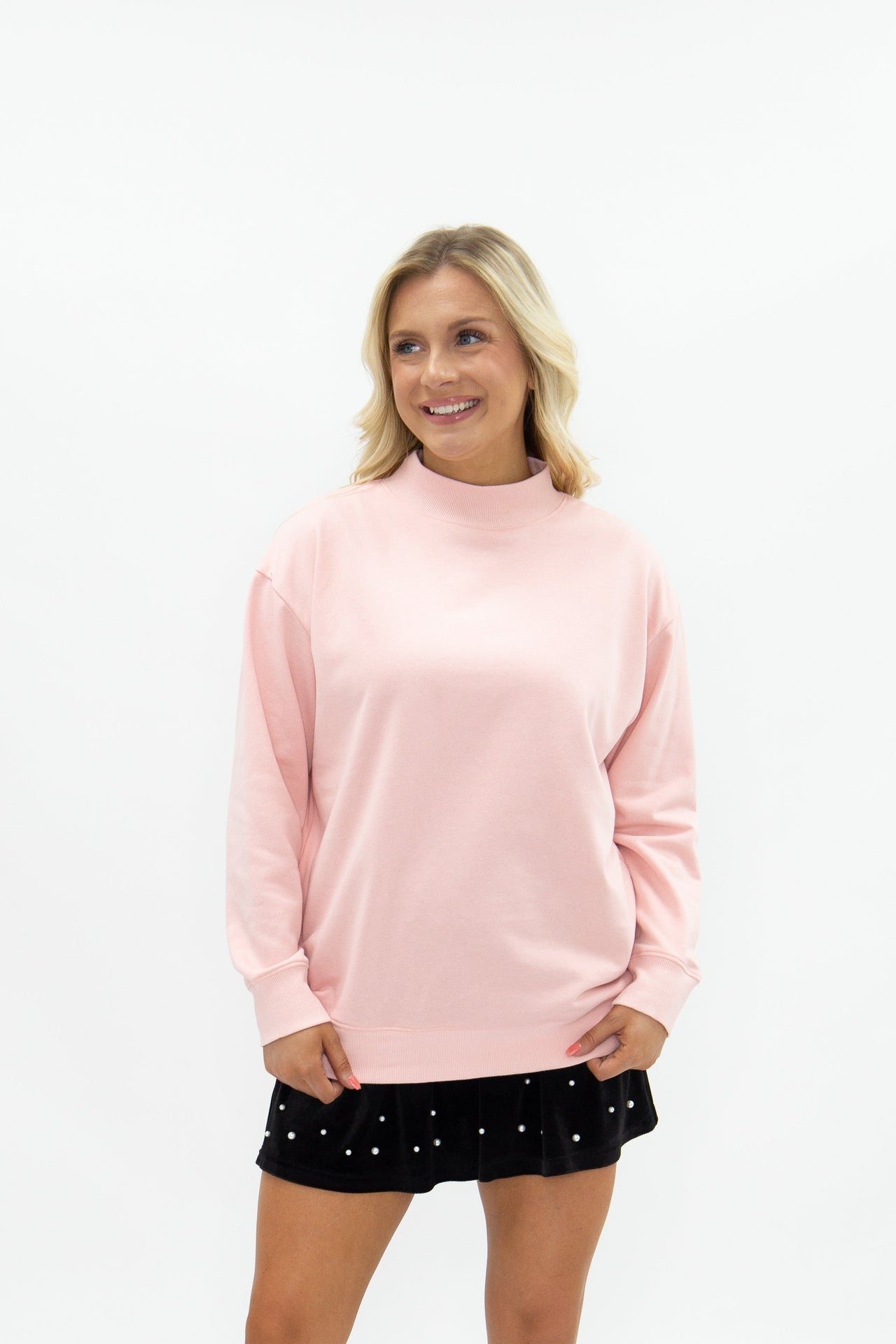 Mock Neck Sweatshirt, Light Pink