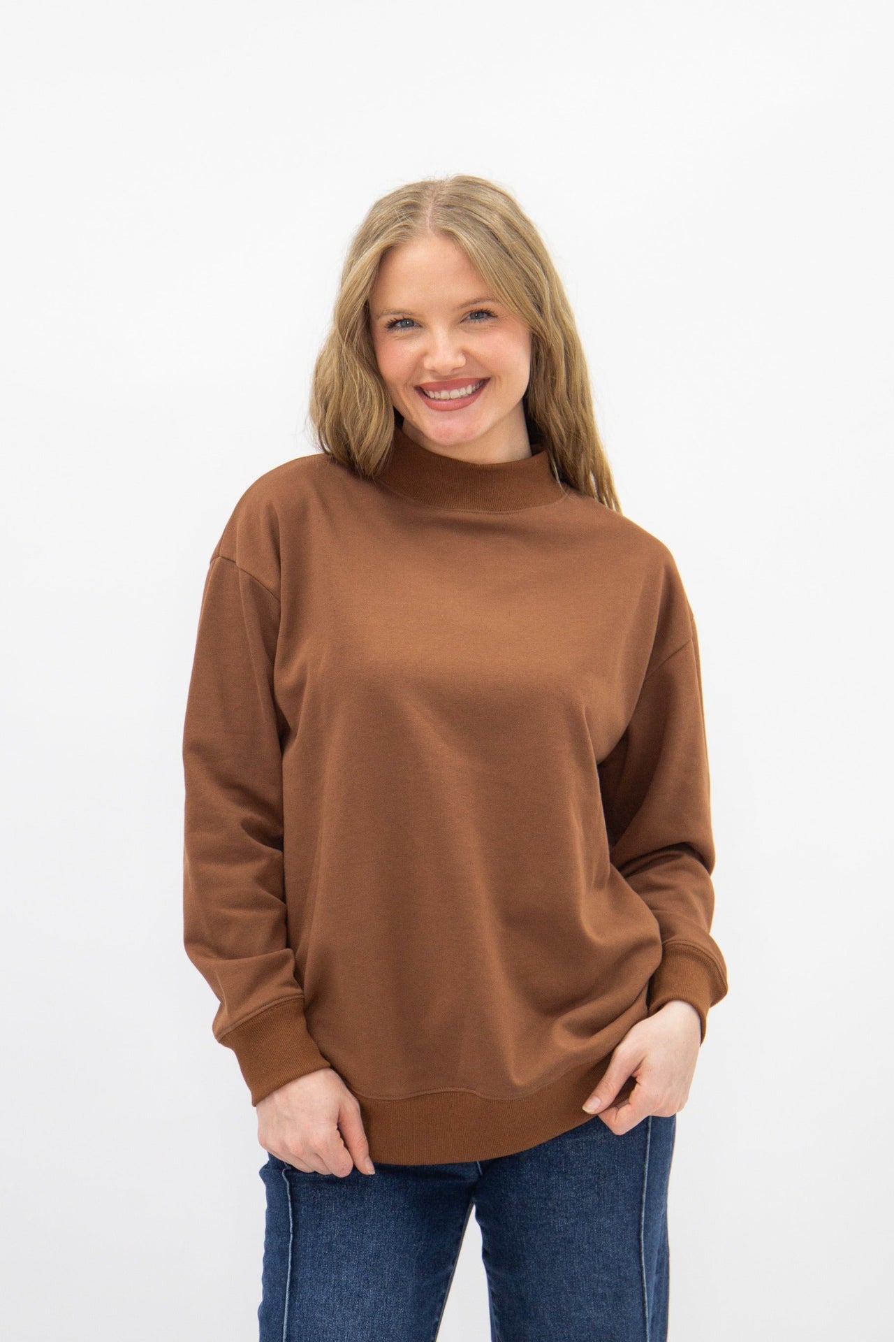 Mock Neck Sweatshirt, Brown