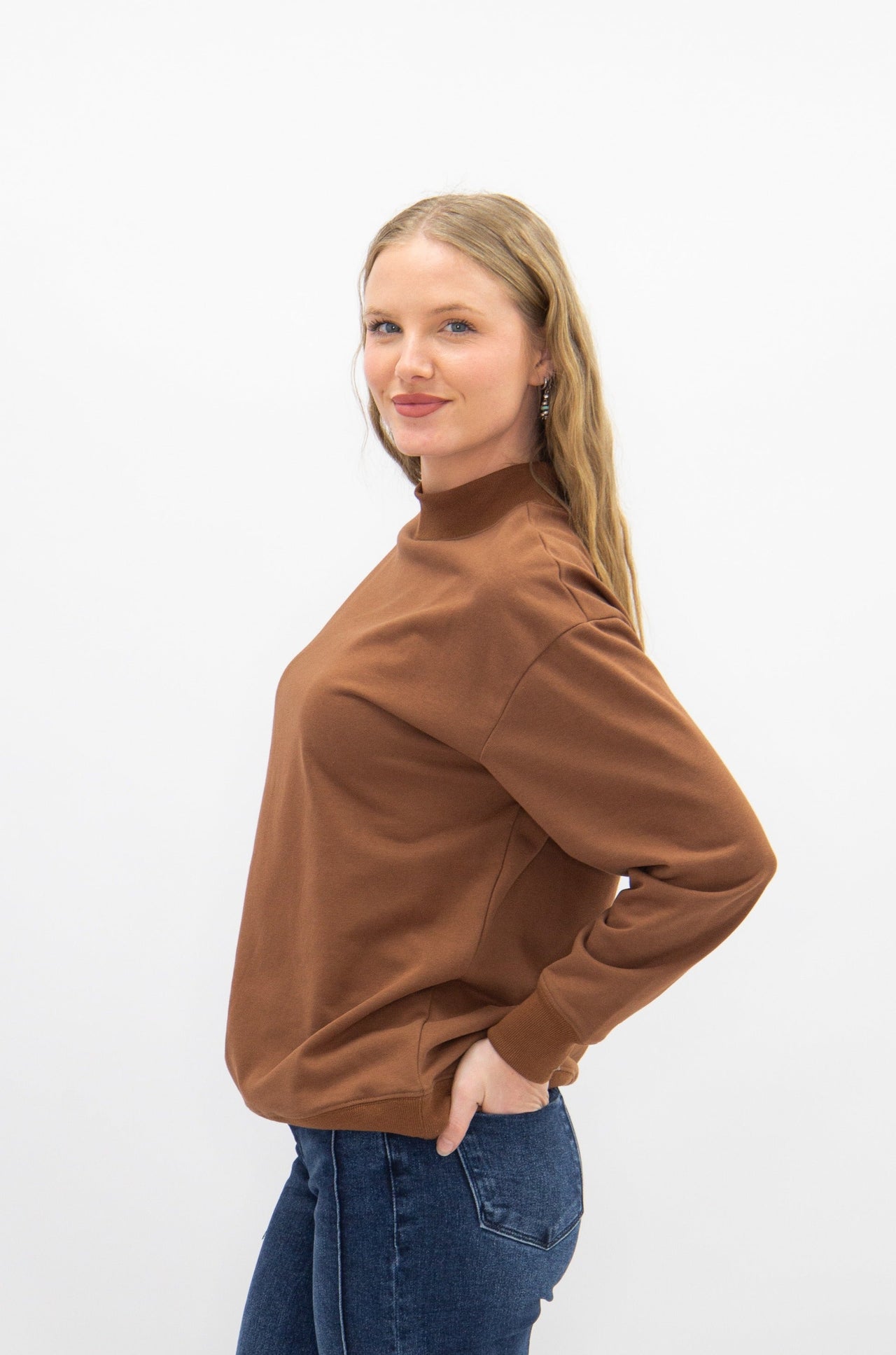 Mock Neck Sweatshirt, Brown