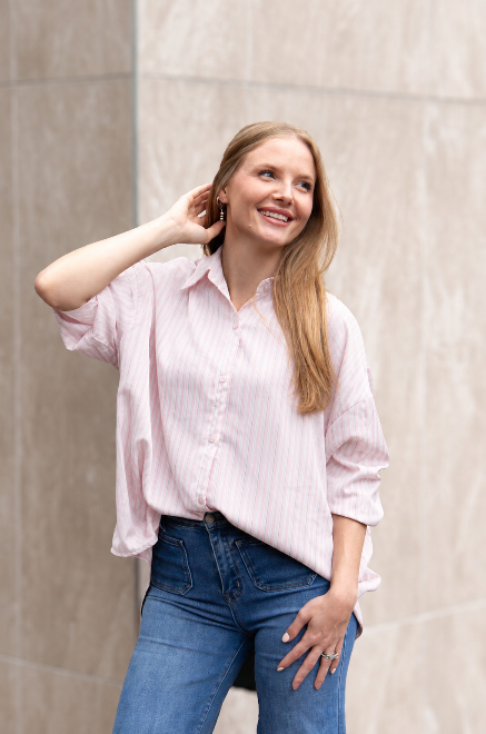 The Kathryn Button-Up, Striped Pink