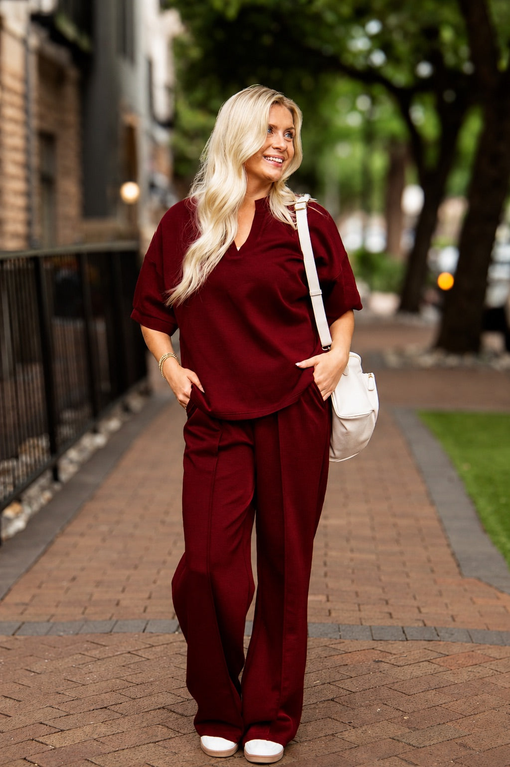 Butter Soft V-Neck Top, Maroon