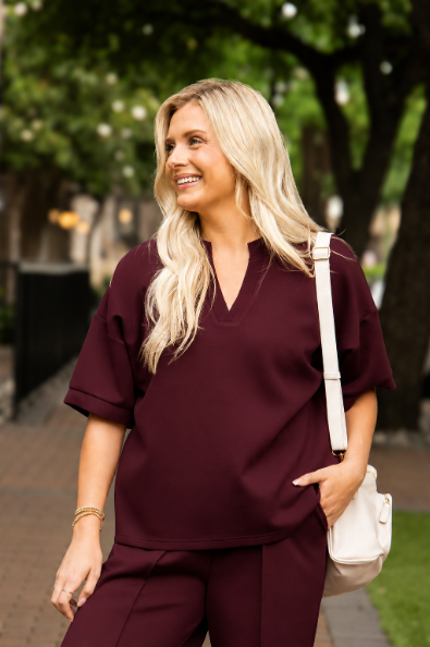 Butter Soft V-Neck Top, Maroon