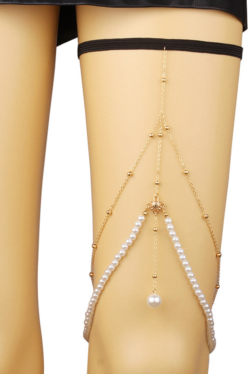 Strappy Pearl Chain Leg Garter