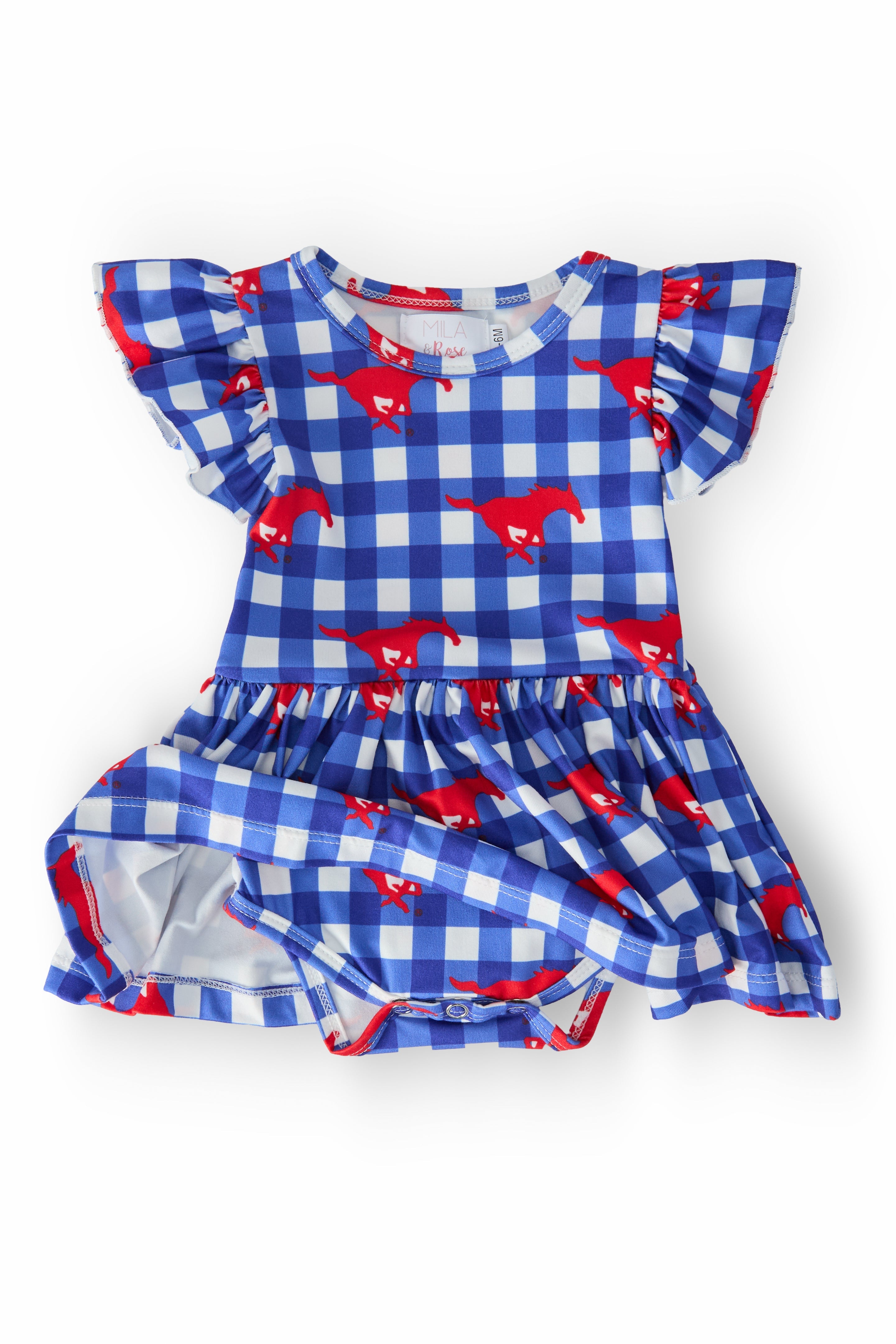SMU Plaid Mustang S/S Flutter Twirl Bodysuit