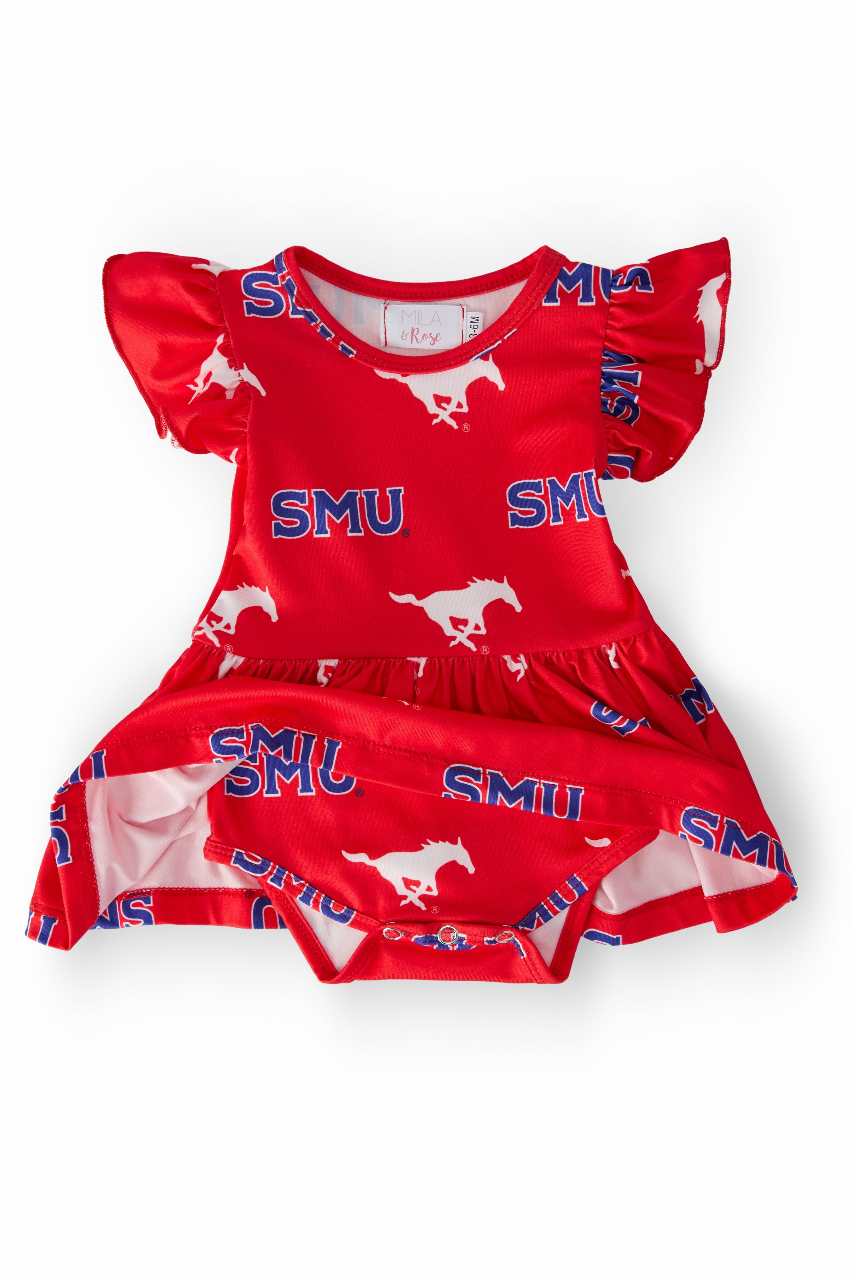 SMU Red Mustang S/S Flutter Twirl Bodysuit