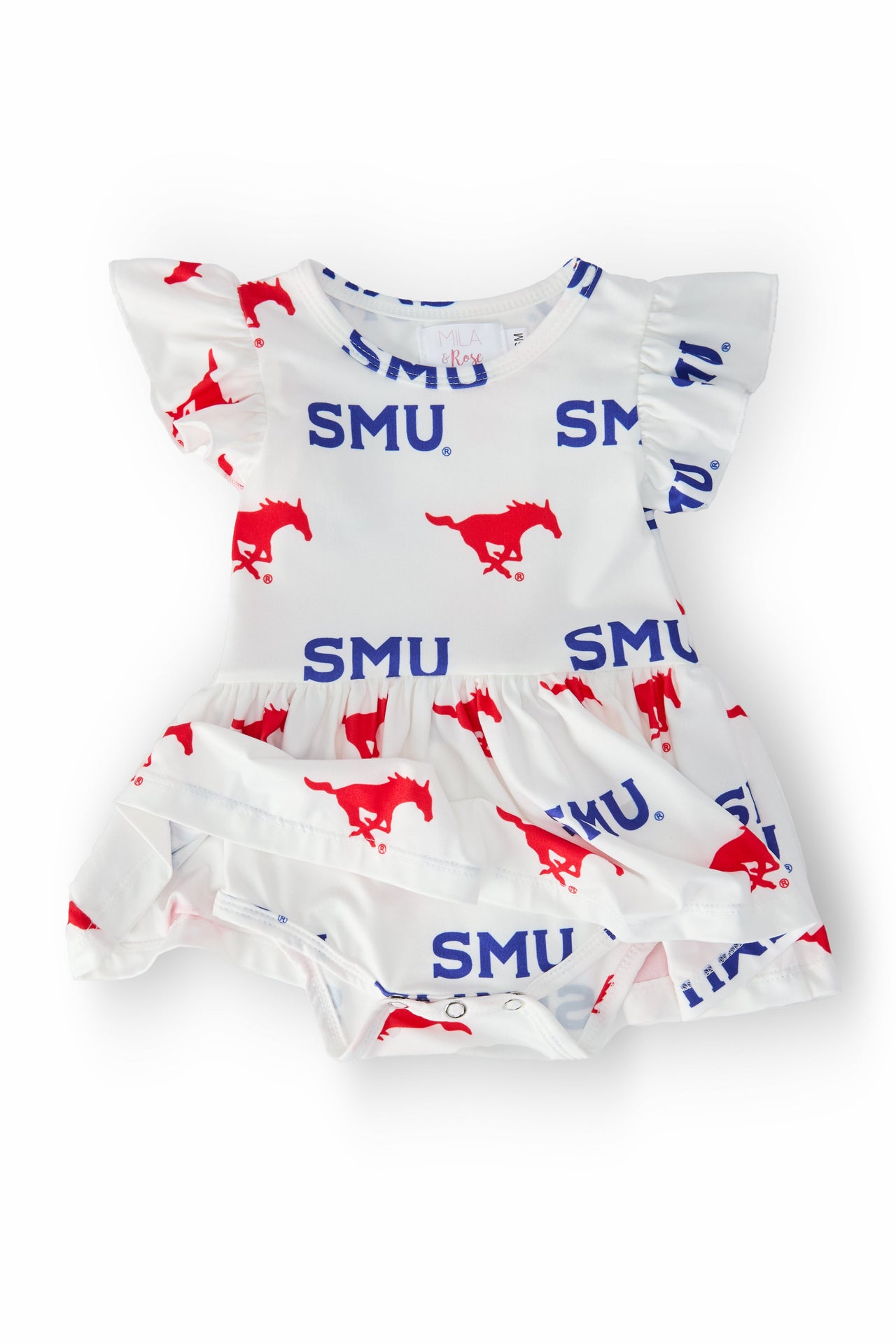 SMU White Mustang S/S Flutter Twirl Bodysuit