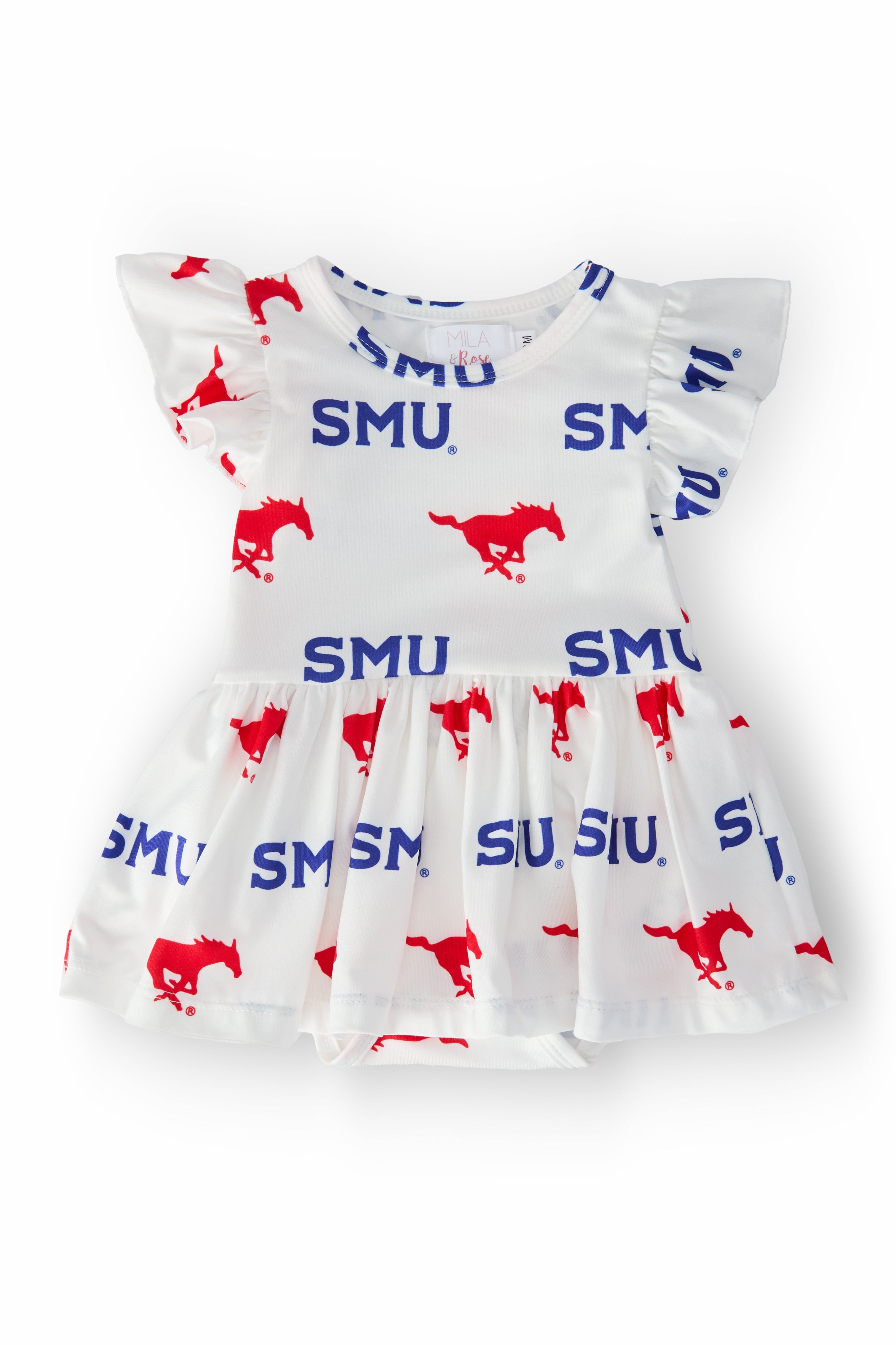 SMU White Mustang S/S Flutter Twirl Bodysuit