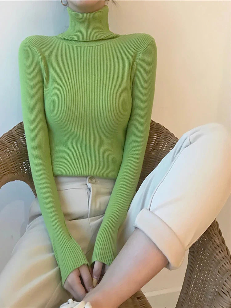 2026 Autumn Winter Thick Sweater Women Knitted Ribbed Pullover Sweater Long Sleeve Turtleneck Slim Jumper Soft Warm Pull Femme