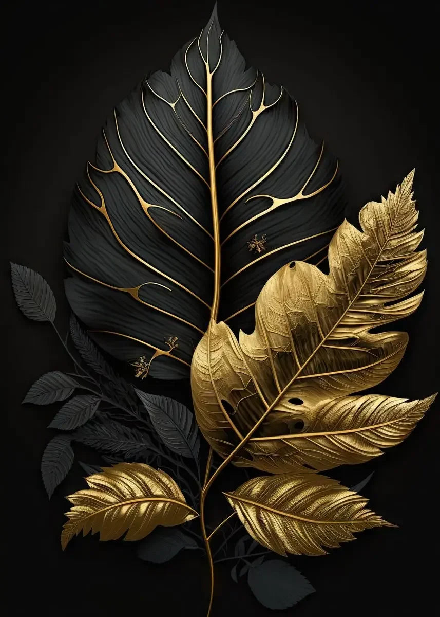 Nordic Abstract Wall Art Plants Modern Luxury Black and Gold Leaves HD Canvas Print Poster Home Living Room Bedroom Decoration