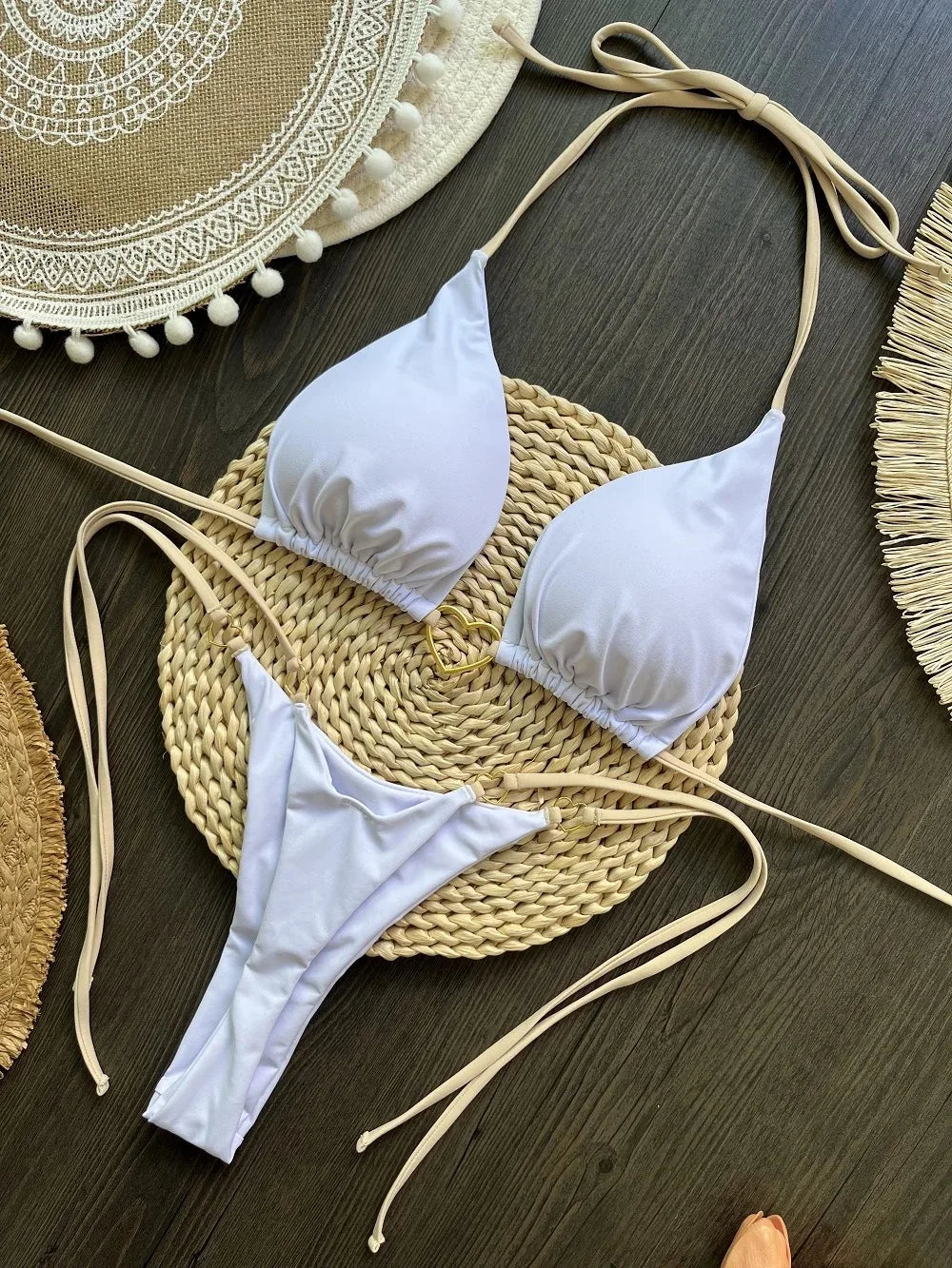 Sexy Halter Solid Color Low Waist Bikini Set Women's Swimsuit Two-piece Triangle Thong Swimwear Bathing Suit Brazilian Biquinis