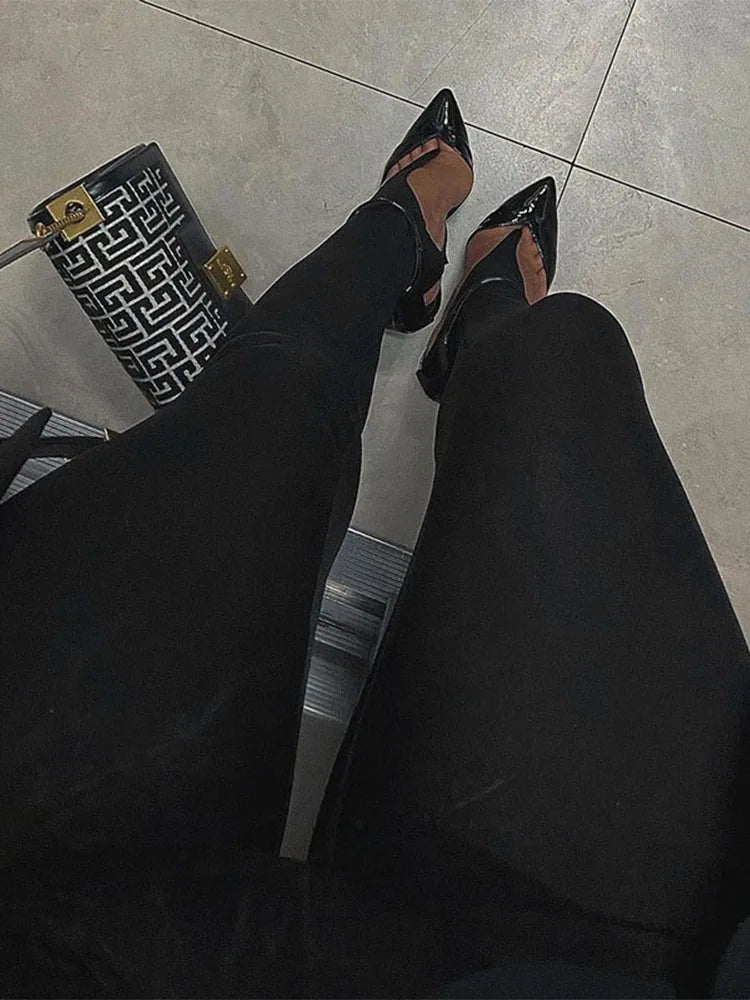 Korean Fashion High-Waisted Black Skinny Y2K Women's Pants Glitter Casual Club Leggings Long 2025