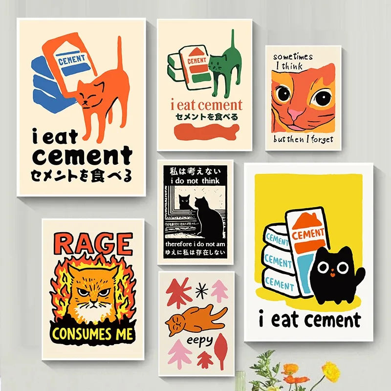 Funny Cat Meme Posters Cartoon Japanese Cat Art Internet Meme Culture Canvas Print Modern Living Room Bedroom Home Decor Gift