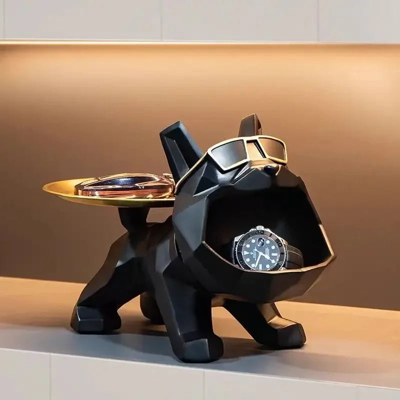 Resin Cool Bulldog Crafts bully Dog Butler With Tray For Key Holder Storage Jewelries Animal Room Home Decor Statue   Sculptu