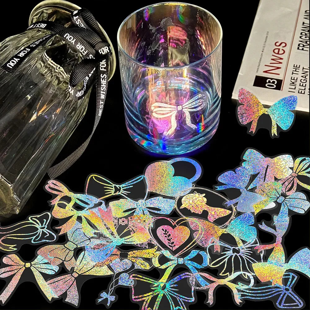 100pcs Cute Cartoon Anime Laser Holographic Stickers Aesthetic Butterfly Decal Scrapbook Laptop Phone Car Funny Sticker for Girl