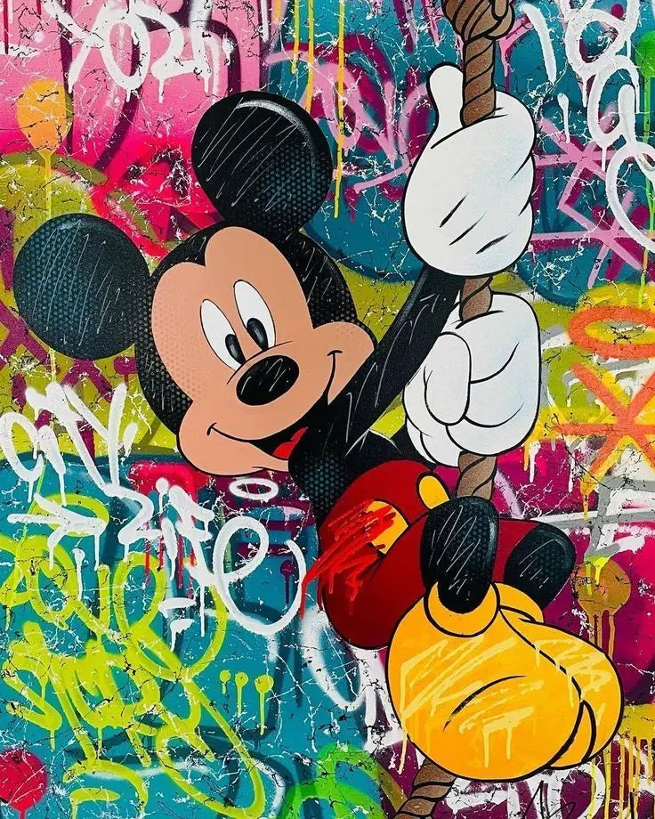 Mickey Mouse Minnie Street Graffiti Canvas Painting Prints Poster Creative Modern Wall Art Pictures Living Room Home Decor