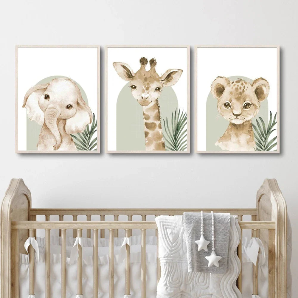 Nordic Modern Cute Animal Elephant  Giraffe Cat Prints Canvas Painting Poster For Living Room Play Room Kids Room Home Decor